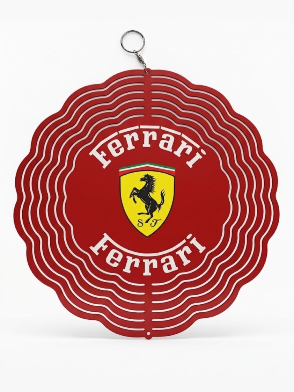 10" Ferrari Shield Logo Kinetic Wind Spinner - Red Metal Hanging Yard Decor